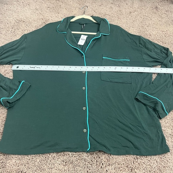 NWT new medium Anthropologie briar piped pajama top button down Holly green teal - Picture 15 of 17